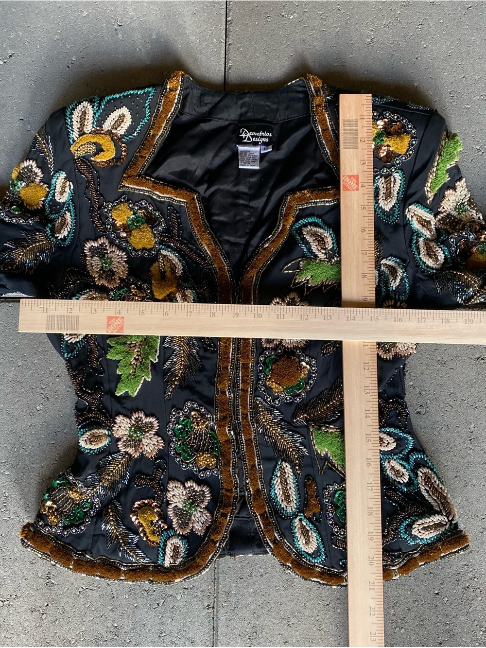 Embellished Floral Beaded Black Blazer - Demetrios Designs